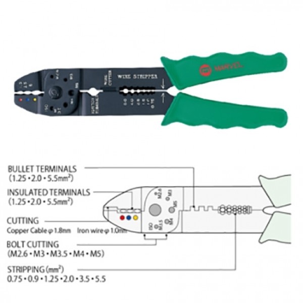 Marvel MEB-500 Multi-purposes Pliers คีมย้ำหางปลา ตัด ปอกสายไฟ